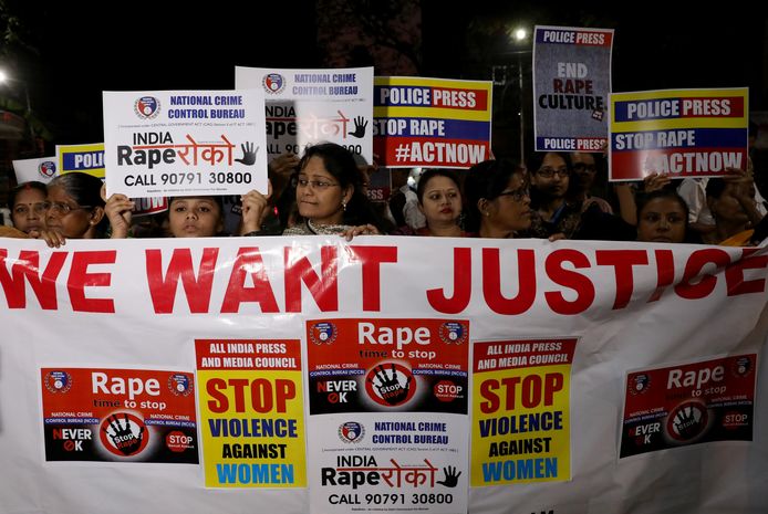 Archiefbeeld 4 december 2019: Indiase vrouwen protesteren tegen seksueel misbruik.