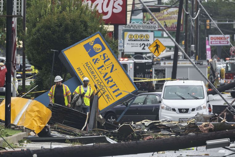 Ook in Annapolis, de hoofdstad van deelstaat Maryland, zorgde een uitloper van orkaan Ida voor noodweer.  Beeld AFP