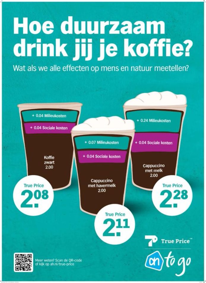 AH komt met het concept van een 'echte prijs', en laat daarmee de verborgen kosten van koffie zien | | AD.nl