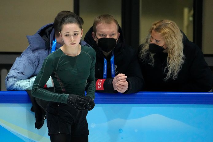 Kamila Valieva, of the Russian Olympic Committee, trains at the 2022 Winter Olympics, Thursday, Feb. 10, 2022, in Beijing. (AP Photo/Jeff Roberson)