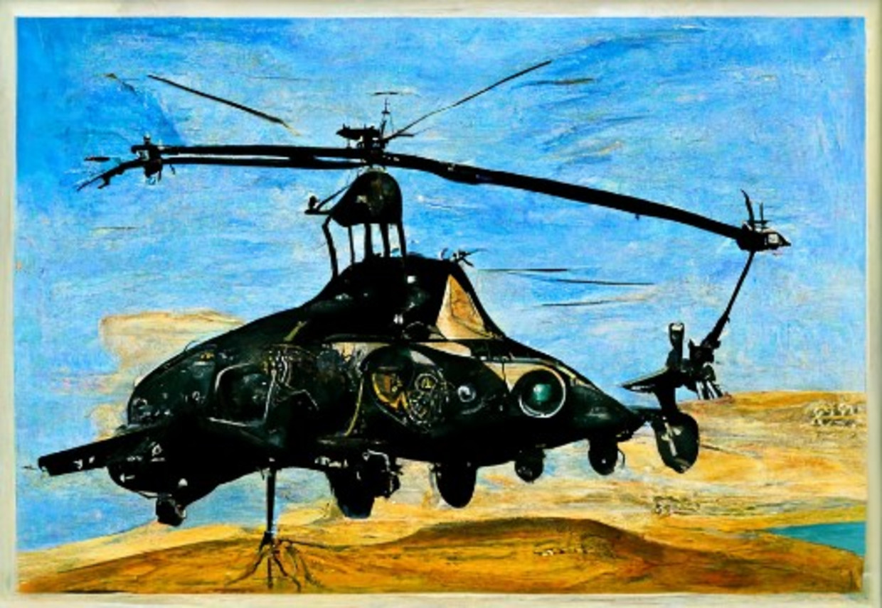 'Een Black Hawk-helikopter in de stijl van Dalí.’ Beeld Midjourney