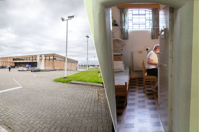 Links: de gevangenis van Brugge. Rechts: een voorbeeld van een cel. Door een coronabesmetting moesten slachtoffer K.S. en beschuldigde Zohir K. wekenlang in isolatie blijven.