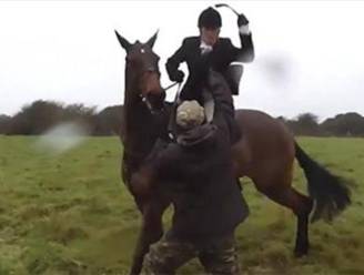 VIDEO: Jageres te paard geeft actievoerder van de zweep