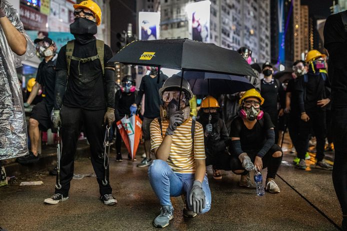 Betogers tijdens demonstraties van het afgelopen weekend in Hongkong.