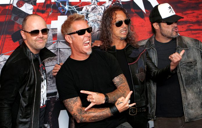 Metallica met vlnr Lars Ulrich, James Hetfield, Kirk Hammett en Robert Trujillo.