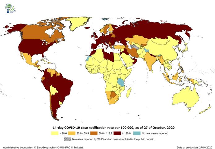 Europa kreunt onder het coronavirus en kleurt intussen voor 80 procent rood.