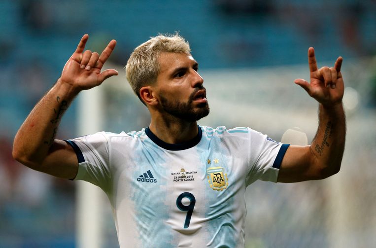 Sergio Agüero als Argentijns international. Beeld AFP