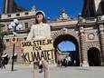 Greta Thunberg tijdens haar laatste schoolstaking in Stockholm.