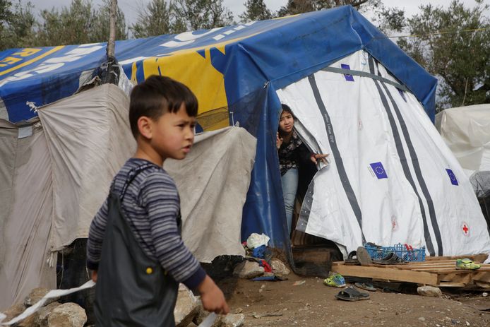 Een opvangkamp voor vluchtelingen op het Griekse eiland Lesbos