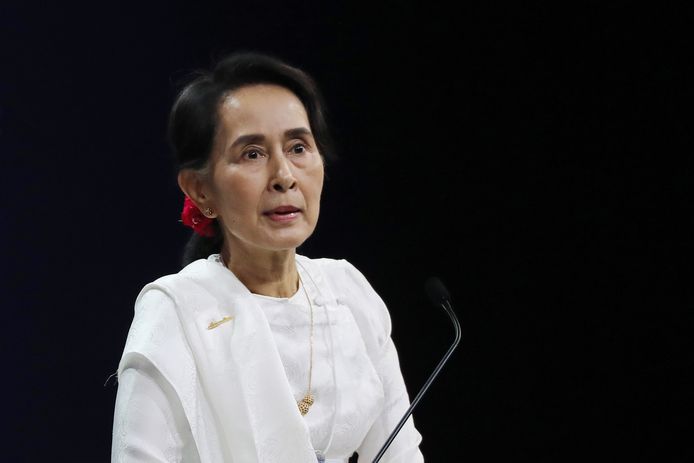 De verdreven Myanmarese regeringsleider Aung San Suu Kyi.