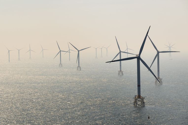 Een windmolenpark op de Noordzee. Beeld Photo News