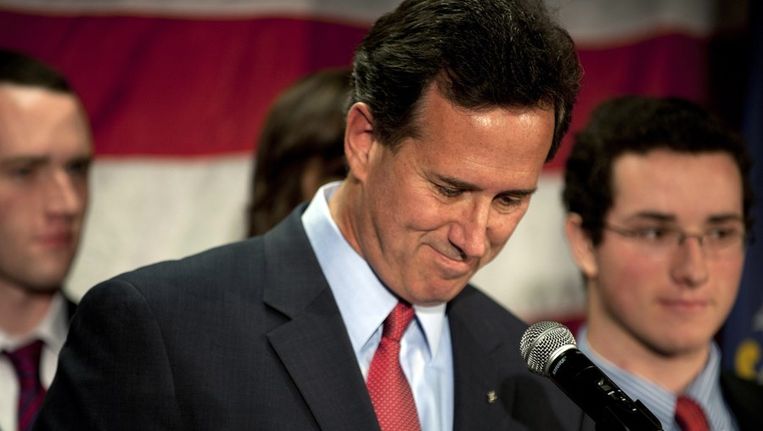 Rick Santorum tijdens zijn persconferentie gisteravond Beeld anp