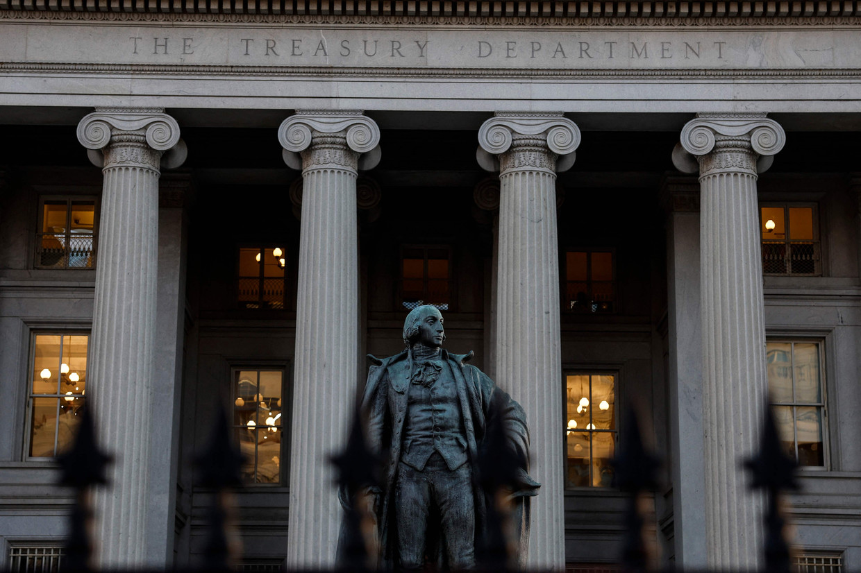 Het Amerikaanse ministerie van Financiën in Washington D.C.. Beeld Getty Images via AFP