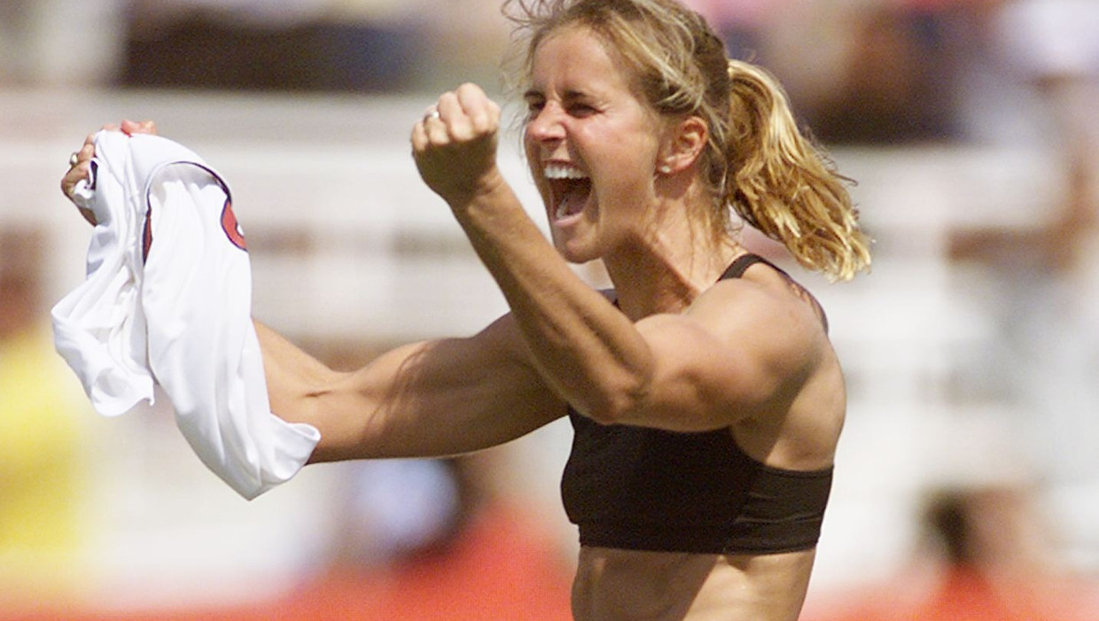 Brandi Chastain after scoring the winning goal in the 1999 World Cup