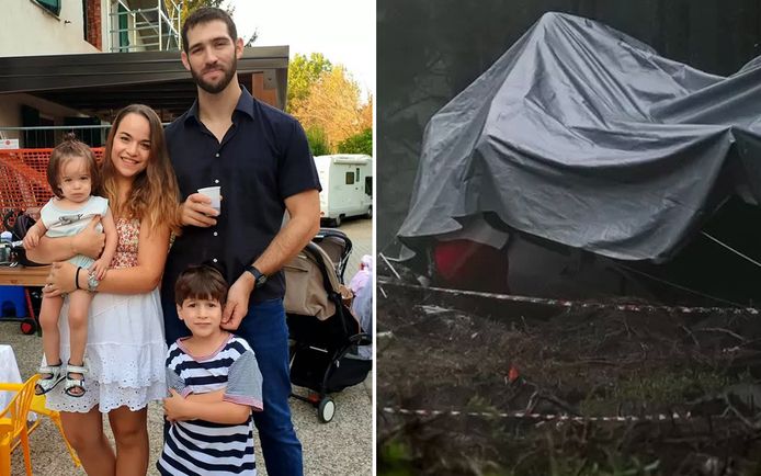 Eitan (rechts onder) met zijn mama, papa en broertje die allemaal om het leven kwamen.