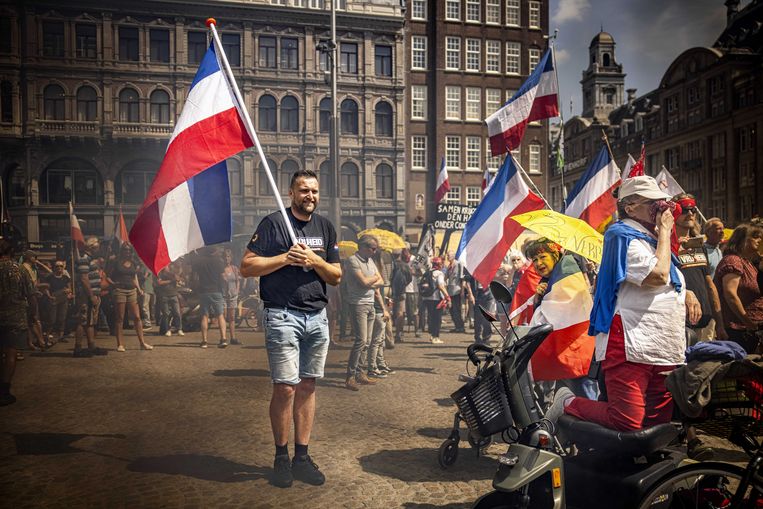 Protest van actiegroep Nederland in Verzet in Amsterdam. Beeld ANP