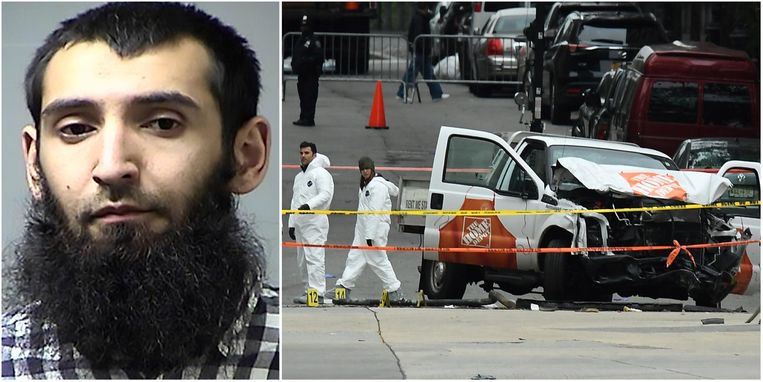 De Oezbeekse terrorist Sayfullo Saipov maaide op Halloween in 2017 met zijn pick-up voetgangers en fietsers omver in New York. Daarbij vielen acht doden, onder wie Ann-Laure Decadt (31) uit Oostnieuwkerke, en tientallen gewonden. Beeld AFP