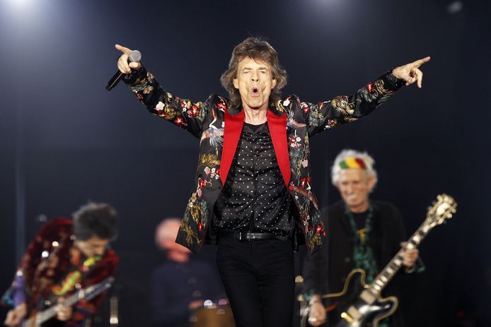 Mick Jagger tijdens een concert van The Rolling Stones