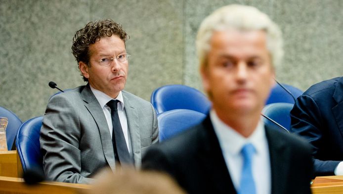 Minister Jeroen Dijsselbloem van Financien en PVV-fractievoorzitter Geert Wilders