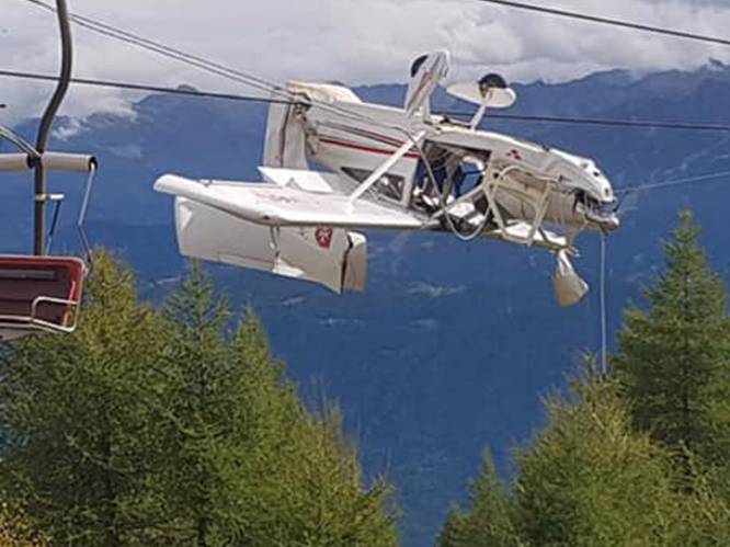 Bizar ongeval in Italië: vliegtuig blijft hangen in kabels van skilift
