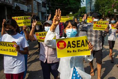Protesten in Myanmar omdat legerleider deelneemt aan top buurlanden