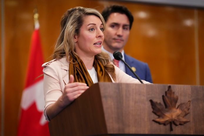 De Canadese minister van Buitenlandse Zaken Melanie Joly en de Canadese premier Justin Trudeau.