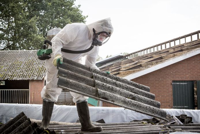 Sanering van daken met asbestgolfplaten op een boerderij. Berkelland gaat behalve sloop van grotere bouwwerken nu ook die van kleinere schuren ondersteunen.