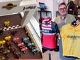 De etalage van Chocolaterie Dumon op het Simon Stevinplein in Brugge. / Christian Campers verkoopt ook dit jaar  zelfontworpen truitjes.