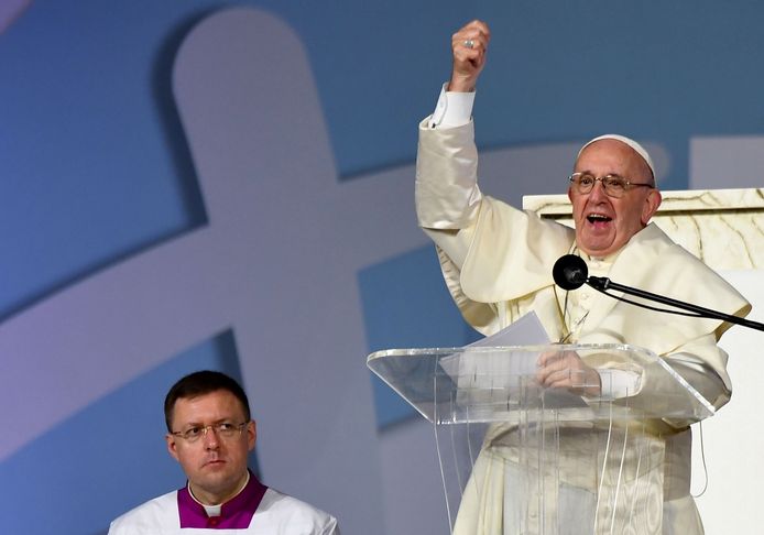 Pope Franciscus tijdens zijn toespraak in Panama.