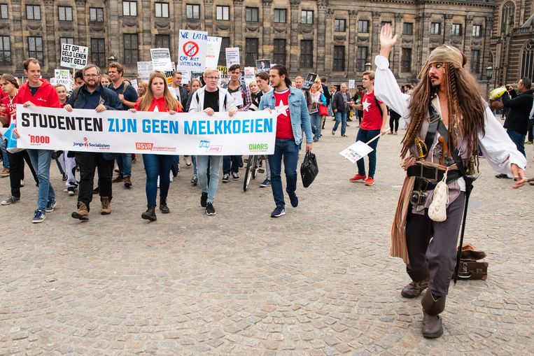 Studentenprotest op de Dam in Amsterdam in 2014. Beeld ANP