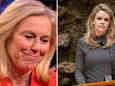 Sigrid Kaag (links) reageert in het programma College Tour geëmotioneerd op de video van haar dochters, die zeggen te vrezen dat hun moeder op een dag wordt vermoord. Rechts het Twentse D66-Kamerlid Hanneke van der Werf, die dat 'heel verdrietig' noemt.