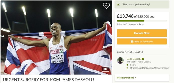 Er werd een crowdfunding opgestart voor James Dasaolu.