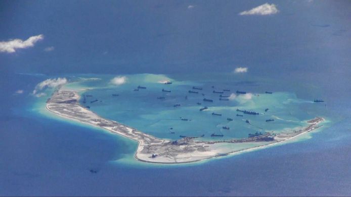 Mischief Reef en de Spratley Eilanden in de Zuid-Chines Zee, waarover een conflict bestaat.  Archieffoto.