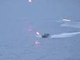 Beelden van het Russische ministerie van Defensie van het beschieten van een aanstormende Oekraïense zeedrone, die enkele ogenblikken later zou worden vernietigd door de Russische marine.