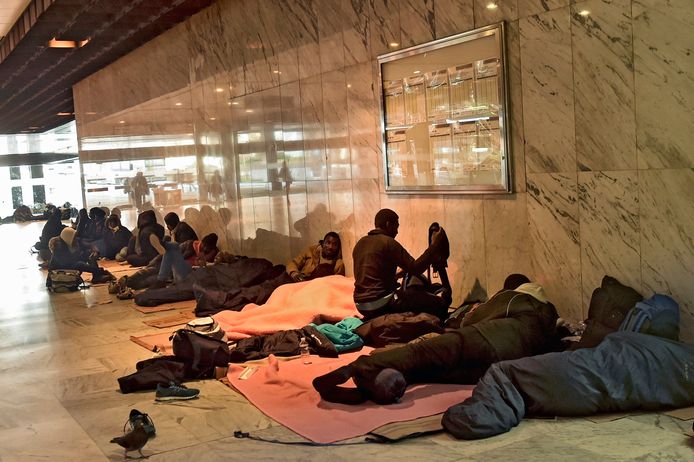 Transmigranten in Brussel-Noord, foto uit januari 2018.