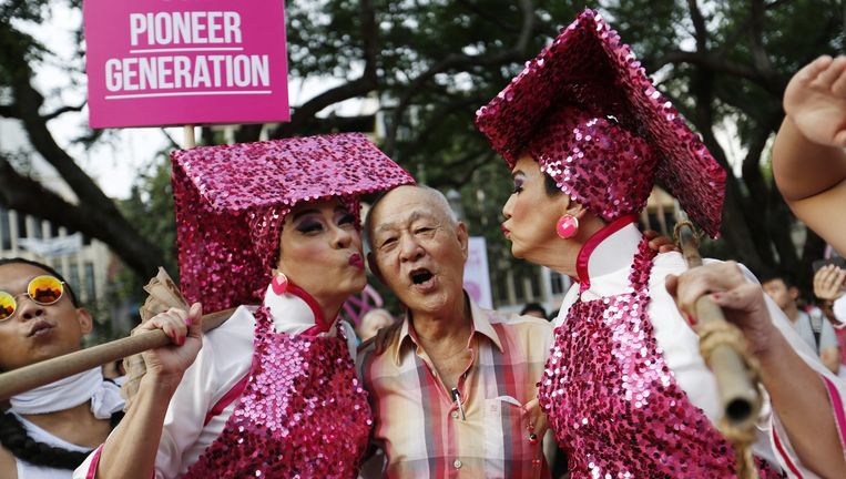 Het jaarlijkse LGBT-evenement Pink Dot in Singapore Beeld epa