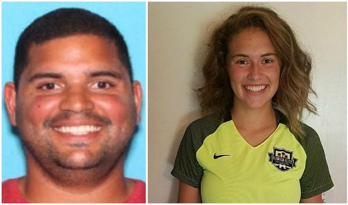 Voetbaltrainer Rian Rodriguez (27) was een kleine week op de vlucht met  Caitlyn Frisina (17).