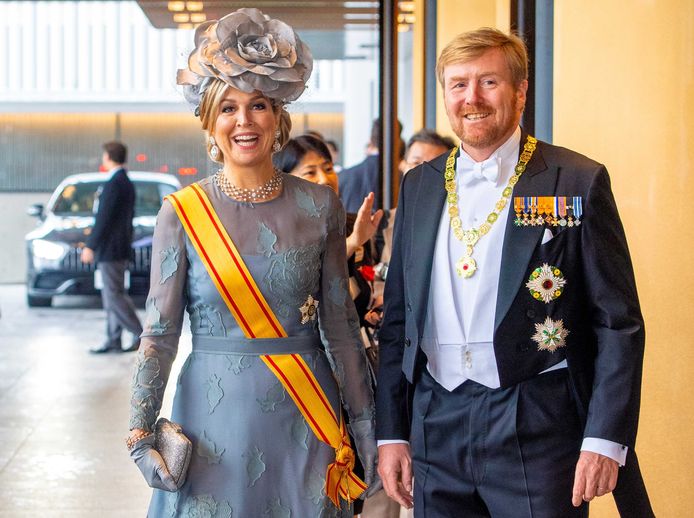 De Nederlandse koning Willem-Alexander en koningin Maxima komen aan in het Keizerlijk Paleis voor de inhuldigingsceremonie van keizer Naruhito.