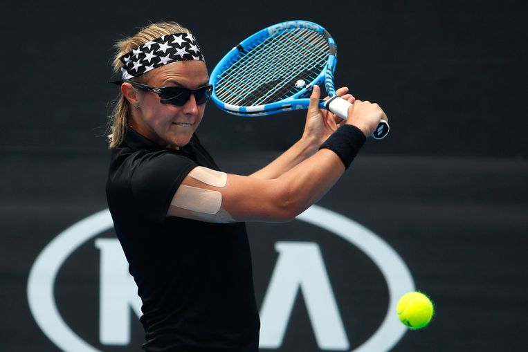 Kirsten Flipkens schoof op de Australian Open in Melbourne  de Amerikaanse Alison Riske opzij in drie sets. Beeld Getty Images