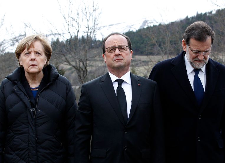 Merkel en Hollande na de Germanwings-crash Beeld REUTERS