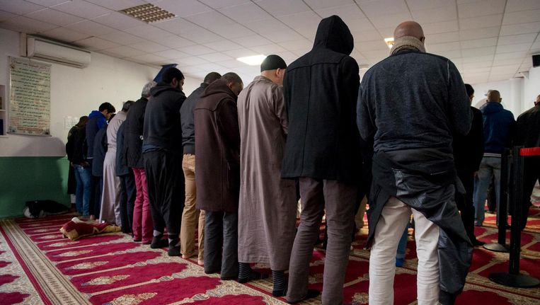 Moslims bidden in een Franse moskee. Beeld Steven Wassenaar