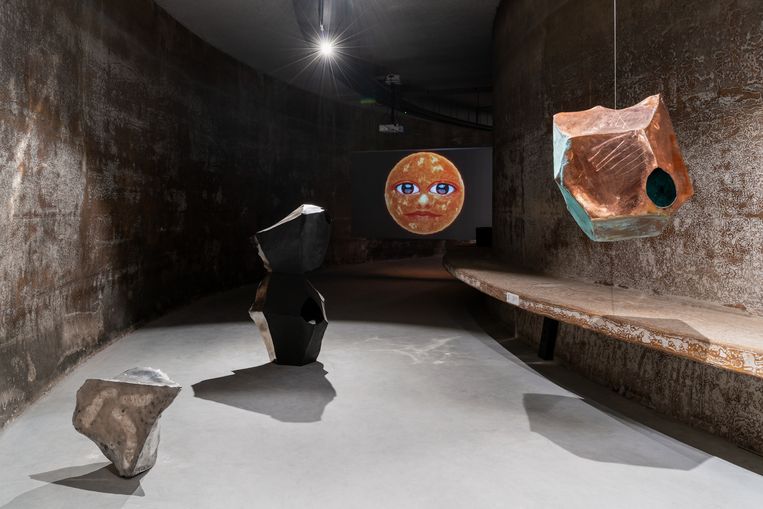 Een videokunstwerk waarin de zon ‘een liefdesverklaring’ aan de aarde zingt, gemaakt door Agnieszka Polska en te zien in het nieuwe kunstmuseum Radius in Delft. Beeld Gunnar Meier
