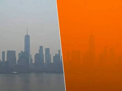 Timelapse laat zien hoe skyline New York in enkele uren tijd helemaal verzwolgen wordt door rook van bosbranden in Canada