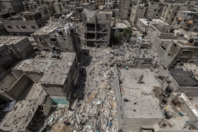 Een straatbeeld van Rafah in de Gazastrook na de Israëlische aanvallen. (07/08/2022)