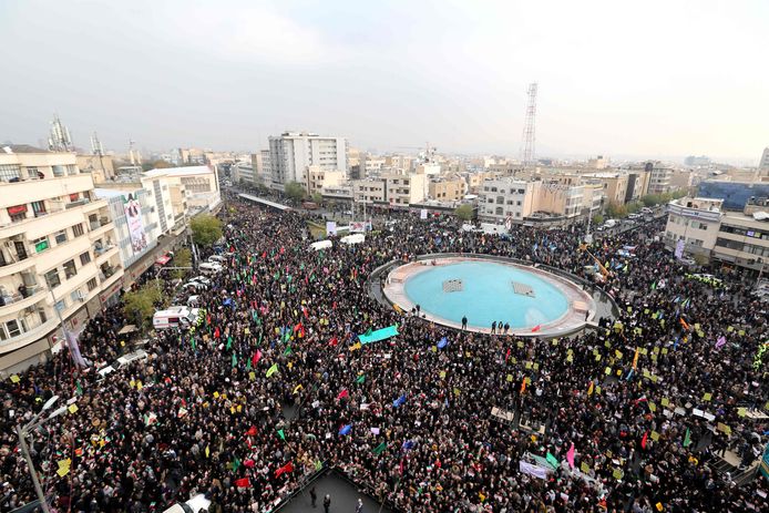 Een massademonstratie in Iran afgelopen november.