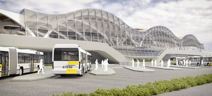 Dit is hoe het nieuwe station er in 2024 of 2025 zal uitzien. Het busstation verhuist van de voorzijde naar de achterzijde van het treinstation.