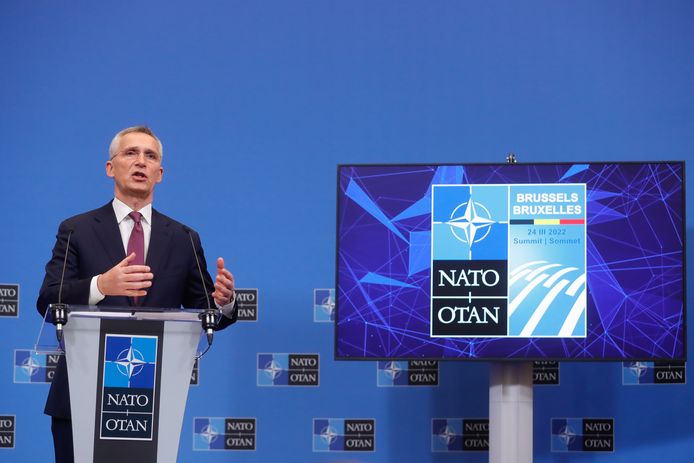 Jens Stoltenberg, en conférence de presse, mercredi, à Bruxelles