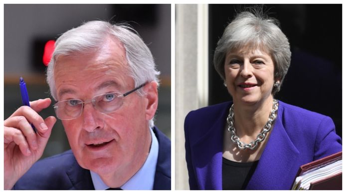 EU-hoofdonderhandelaar Michel Barnier (l.) en de Britse premier Theresa May (r.)