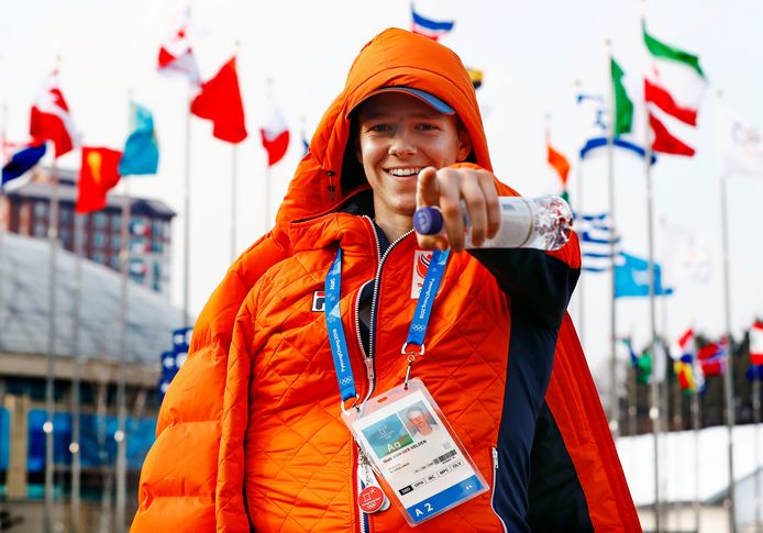 Niek van der Velden tijdens de Spelen van 2018 in Pyeongchang, waar hij zijn arm brak.