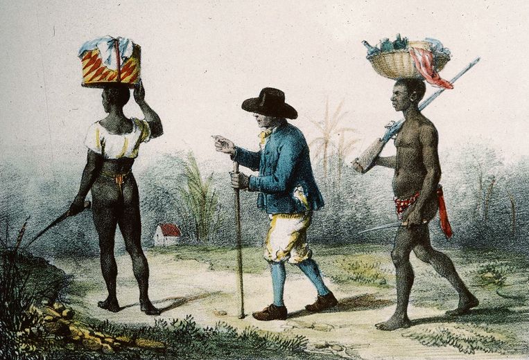 Een prent uit 1839. Slaven op Curaçao verdienden vaak een klein salaris waarvan zij zich uiteindelijk konden vrijkopen. Beeld KIT Tropenmuseum
